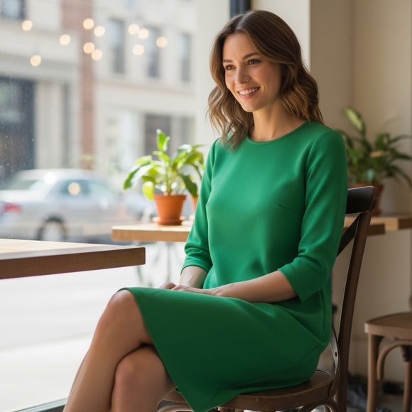 Vintage 60s Sears Kelly Green Short Mod Shift Dress - Picture 2 of 13